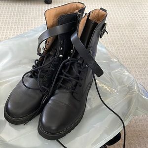 Franco Sarto Black Leather Combat Boots